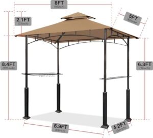 Enjoy outdoor gatherings with the Eurmax USA 5x8 Grill Gazebo Shelter featuring a soft top canopy, steel frame, and bar counters. Perfect for patio BBQs, this gazebo also includes two bonus LED lights.