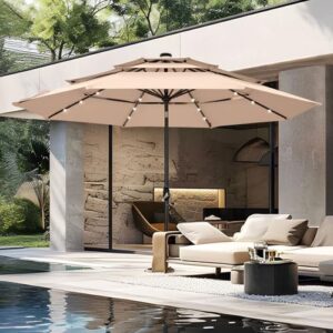 Here is the generated SEO meta description:

"Elevate your outdoor space with the PHI VILLA 10ft Patio Umbrella featuring auto-tilt and 3-tier market table umbrella, perfect for lawn, poolside, garden or terrace use. Enjoy 8 sturdy ribs and a 1.5 inch pole."