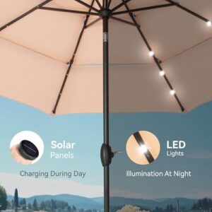 Here is the generated SEO meta description:

"Elevate your outdoor space with the PHI VILLA 10ft Patio Umbrella featuring auto-tilt and 3-tier market table umbrella, perfect for lawn, poolside, garden or terrace use. Enjoy 8 sturdy ribs and a 1.5 inch pole."