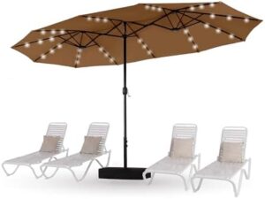 Here is the output:

"Upgrade your outdoor space with this large patio umbrella featuring a powerful UV protective canopy and crank handle. Perfect for residential or commercial use."