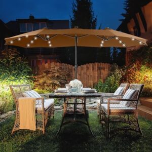 Here is the output:

"Upgrade your outdoor space with this large patio umbrella featuring a powerful UV protective canopy and crank handle. Perfect for residential or commercial use."