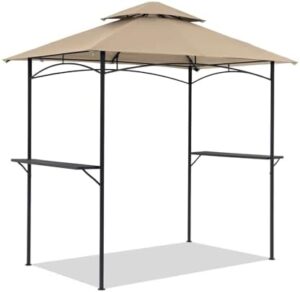 Here is the generated meta description:

"Create the ultimate backyard BBQ experience with Cobana's 8x5' gazebo grill shelter featuring a double-tiered canopy and steel frame. Perfect for outdoor gatherings, complete with bar counters."
