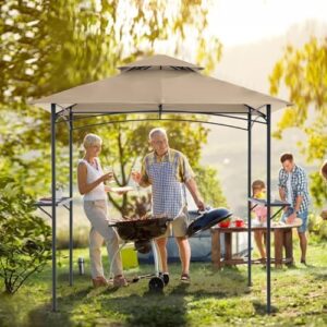 Here is the generated meta description:

"Create the ultimate backyard BBQ experience with Cobana's 8x5' gazebo grill shelter featuring a double-tiered canopy and steel frame. Perfect for outdoor gatherings, complete with bar counters."