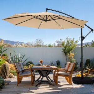 Here is the optimized meta description:

"Shade your outdoor space with this 10ft wikiwiki patio umbrella featuring infinite tilt, crank and cross base. Perfect for backyard gatherings, beige color matches any decor."