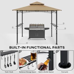 Upgrade your backyard gatherings with the Cooshaide Grill Gazebo, featuring a double-tiered design and LED lights. Perfect for outdoor BBQs, this khaki gazebo offers ample space and stylish ambiance.