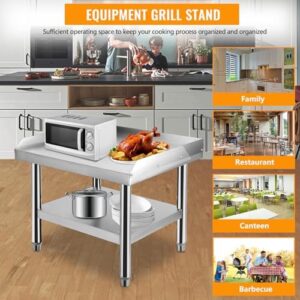 Elevate your kitchen with the Stainless Steel Equipment Grill Stand Table, featuring a 1000 lbs top shelf and 220 lbs bottom shelf. Perfect for hotel, home, or commercial restaurant kitchens. Boost efficiency with adjustable legs and a 2" edge baffle.