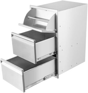 Elevate your outdoor cooking experience with this innovative double drawer combo, featuring a paper towel holder and perfect for grilling or prep zones. Compact design measures 17" W x 30" H x 21" D.