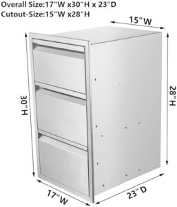 Elevate your outdoor cooking experience with this innovative double drawer combo, featuring a paper towel holder and perfect for grilling or prep zones. Compact design measures 17" W x 30" H x 21" D.