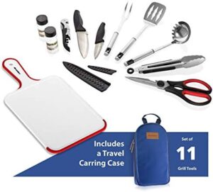 Cooking on the go just got easier! This 8-piece camping cookware set features durable 304 stainless steel pots and pans, perfect for open fire cooking. Includes a 11-piece utensil set and travel organizer for easy transport.