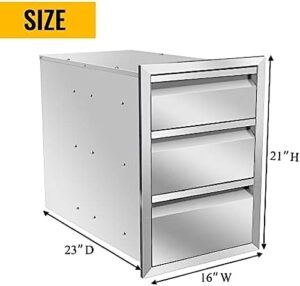 Elevate your outdoor entertaining space with this stainless steel BBQ drawer, featuring triple drawers and flush mount design for seamless integration into your outdoor kitchen island.