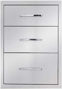 Here is the optimized SEO meta description:

"Upgrade your outdoor kitchen with this stainless steel 3-drawer BBQ drawer, perfect for storing utensils and tools. Dimensions: 18" W x 23" H x 21" D."