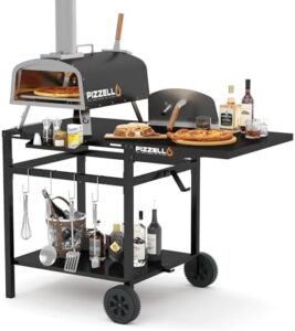 Unlock a sizzling outdoor cooking experience with the Outdoor Grill Table, featuring a movable pizza oven stand, foldable design, and double-shelf cart for up to 12/16inch ovens.