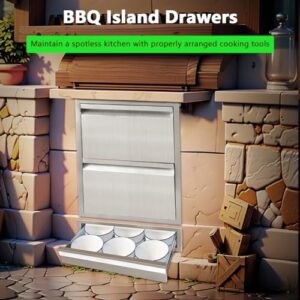 Unlock your outdoor cooking experience with this stainless steel flush mount drawer, perfect for grill stations and BBQ islands. Store utensils, sauces, and more in its 24" x 6.5" x 23" space.