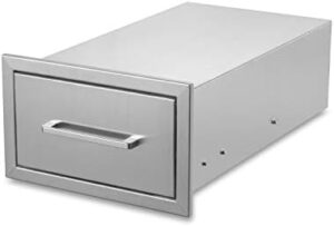 Enhance your outdoor cooking experience with this stainless steel BBQ drawer, featuring a flush mount design and 30" width for easy access to utensils. Perfect for outdoor kitchens and BBQ islands, enjoy meal prep in style!