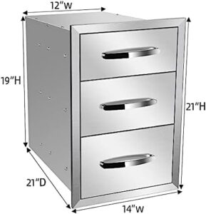 Here is the generated SEO meta description:

"Upgrade your outdoor kitchen with this stainless steel double drawer set for grilling and BBQing, featuring 14Wx21Dx21H dimensions and horizontal design."