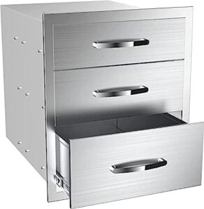 Elevate your outdoor grilling experience with this stainless steel double drawer set, perfect for a horizontal grilling station. Store utensils and condiments in 14" x 23" x 21"H compact design, ideal for small kitchens or camping trips.