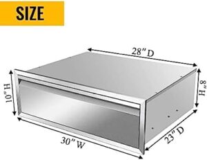 "Upgrade your outdoor kitchen with this stainless steel drawer, featuring three spacious compartments and a flush mount design for easy access. Perfect for BBQ enthusiasts!"
