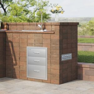 Here is the optimized SEO meta description:

"Upgrade your outdoor kitchen with VEVOR's stainless steel triple access BBQ drawers. Perfect for grilling enthusiasts, this compact unit features a chrome handle and measures 18x23x23 inches."