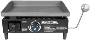 Sear the perfect grilled meals with the Razor Griddle GGT2160M, a 19-inch outdoor portable LP propane gas grill griddle featuring push ignition for BBQ and frying.