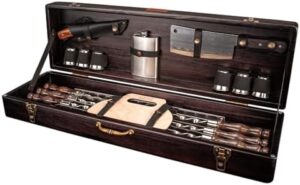 Here is the generated SEO meta description:

"Unleash backyard masterpieces with this premium grill set and case, featuring a comprehensive toolset for BBQ enthusiasts. Perfect for grilling pros and beginners alike."