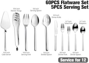 Elevate your dining experience with the KINGSTONE Silverware Set, featuring 65 pieces of flatware and a 5-piece serving utensil set. Modern design, dishwasher safe, perfect for everyday use or special occasions.