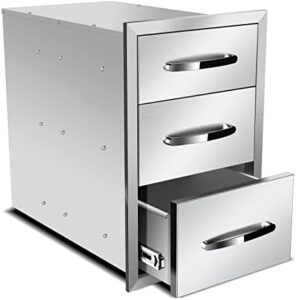 Here is the optimized meta description:

"Discover efficient outdoor kitchen storage with these stainless steel drawers, perfect for grill stations and island installations. 14W x 21H x 21D Inch dimensions provide ample space."