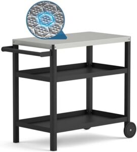 Perfect your outdoor gatherings with the TORVA Outdoor Prep Grill Cart, featuring a portable hard tabletop and 3-tier design for camping, patio, or backyard use, dimensions 42.5x24.4x30.7 inches.