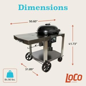 Here is the generated meta description:

"Upgrade your outdoor cooking experience with LoCo Cookers SmartTemp Kettle Grill and Cart, compatible with charcoal or wood, featuring 22.5 inches of grilling space."