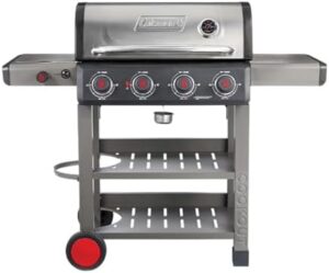 Boost backyard gatherings with the Coleman Cookout Propane Grill featuring 4 burners, side burner, and ample storage. Enjoy 36,000 BTUs of cooking power, plus Instastart ignition and a spacious 637-sq. in. cooking surface.