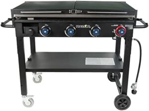 Here is the meta description:

Cook outdoors with ease using this portable Razor Griddle 4-Burner featuring foldable prep shelves and a flat-top griddle perfect for camping, picnics or backyard BBQs. Get ready to grill and cook up a storm!