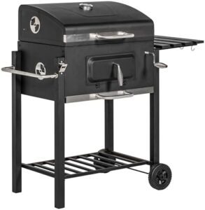 Discover the perfect blend of portability and convenience with the Outsunny Charcoal BBQ Grill. Features include a side table, bottom storage shelf, wheels, and handle for easy transport. Perfect for camping or backyard gatherings!