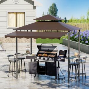 Here is the generated SEO meta description:

"Upgrade your backyard gatherings with the Grepatio Outdoor BBQ Gazebo, featuring extra adjustable shade, 2-tier grill canopy, and ample storage space for utensils and accessories. Perfect for poolside, garden or patio events."