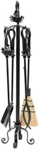 Here is the generated SEO meta description:

"Enhance your home decor with this Maple Leaf 5-piece wrought iron fireplace tool set in graphite. Perfect for cozy evenings, includes poker, tongs, shovel, and log grabber, ideal for any fire pit or hearth."