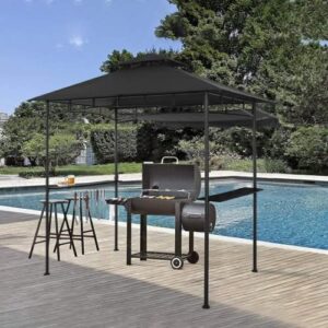 Discover the CHARMELEON Dark Grey Grill Gazebo, a double-tiered BBQ haven with stretchable side awning and 5x8 grill canopy. Perfect for outdoor cooking enthusiasts!