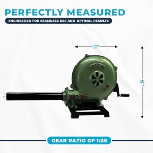 Get a powerful manual forge blower with 11" cast aluminum casing and heavy-duty construction perfect for blacksmithing, farrier work, or outdoor cooking.