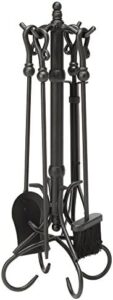 Enhance your home decor with the UniFlame 5-piece wrought iron fireplace tool set, featuring a classic black finish and sturdy construction for efficient use. Perfect for cozy gatherings. Up to 30% off during holiday season!