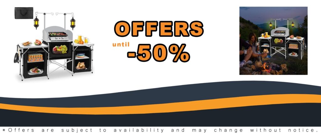 Seeutek Camping Kitchen Aluminum Portable Cooking Table Foldable Camp Table with Windscreen and 3 Storage Cupboards
