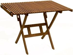 Discover the ultimate portable wood table by Byer of Maine. Foldable and sturdy, perfect for indoor/outdoor use on decks, camping, or as a bistro table. Compact design, 44x30x28 inches.