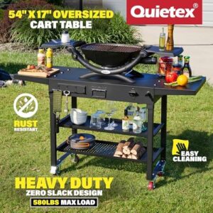 Here is the optimized SEO meta description:

"Perfectly sized portable grill cart with 3-shelf and movable flat pizza oven. Dimensions 52w x 17d, great for outdoor gatherings and parties, expand your grilling options!"