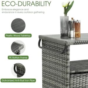 "Enhance your outdoor entertaining with the HOMEFUN Outdoor Grill Carts with Storage Cabinet, featuring weatherproof design, wicker construction and ample storage for utensils and condiments. Perfect for backyard gatherings."