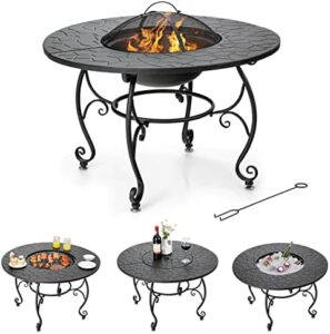 Enhance your outdoor gatherings with the Tangkula 4-in-1 fire pit table, featuring a 36" round BBQ grill, log grate, and fire poker. Perfect for backyards, decks, or patios, enjoy cooking and warmth in one convenient package. Up to 50% off during promotions!