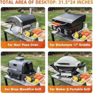 Here is the output meta description:

"Transform your outdoor cooking with Hisencn's pizza oven table cart, featuring a stainless steel grill stand and movable food prep area. Perfect for Ninja Woodfire, Blackstone, Cuisinart, and more."