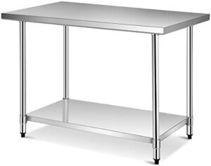 Boost your kitchen efficiency with Giantex's heavy-duty commercial-grade work table. Features a stainless steel top, adjustable under shelf and dimensions 48x30 inches, perfect for restaurants, garages or home use.