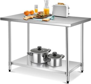Boost your prep and workstation efficiency with Waterjoy's heavy-duty stainless steel table, featuring an adjustable shelf for customized storage. Perfect for commercial kitchens!
