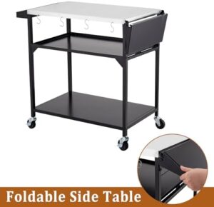 Discover the ultimate outdoor cooking station! This stainless steel pizza oven table features a movable prep area, storage rack, and 4-wheel cart for easy repositioning. Perfect for outdoor gatherings.