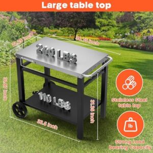 Elevate your outdoor cooking experience with this versatile grill table cart featuring double-shelves and wheels for pizza oven, Ninja Ooni Blackstone Weber Q compatibility. Perfect for food prep and work surfaces. Up to 10% off!