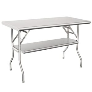 Elevate your kitchen prep with the HARDURA Folding Stainless Steel Table, featuring adjustable undershelf storage and galvanized legs. Perfect for restaurants, homes, or hotels.