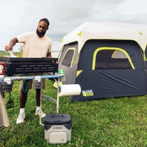 Explore outdoor cooking with the CORE Outdoor Cook Table, featuring adjustable height and storage for accessories. Perfect for beach, picnic, backyard or patio gatherings!