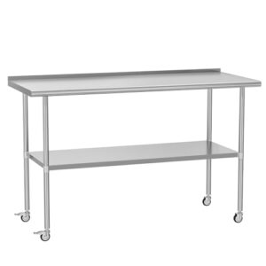 Elevate your workspace with the Stainless Steel Work Table featuring adjustable undershelf, backsplash and wheels. Perfect for kitchen, garage or outdoor use, this durable table measures 24" x 60".