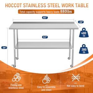 Elevate your workspace with the Stainless Steel Work Table featuring adjustable undershelf, backsplash and wheels. Perfect for kitchen, garage or outdoor use, this durable table measures 24" x 60".